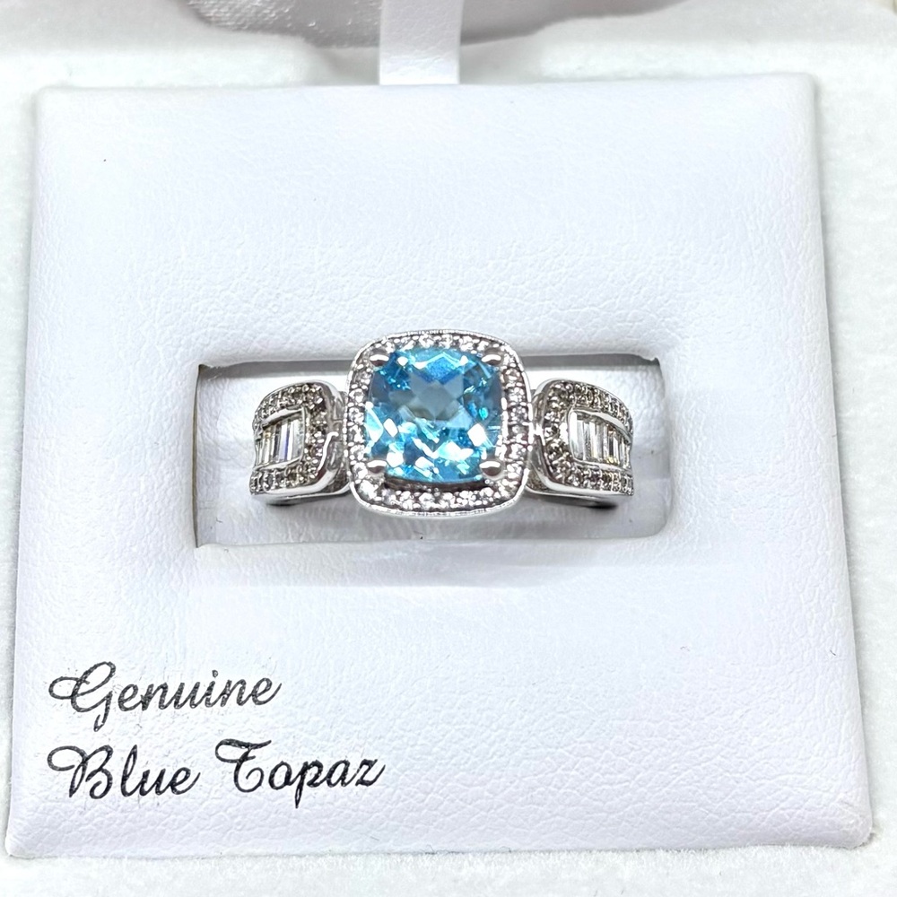 Sterling Silver Blue Topaz & Lab-Created White Sapphire Halo Ring